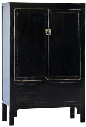 Colours of the Orient - Chinese Ming Armoire Noir - Jet Black - Armoire Orientale - Armoire Asiatique - Armoire Chinoise - Noir Antique - Fabriqué à la main en Chine