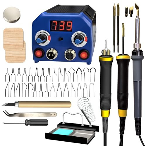Kit Pirograbador de Madera, 100-700℃ Máquina de Pirografía de Temperatura Ajustable, Máquina de Pirograbado LCD, Kit de Estación de Pirograbado en Madera con 2 Rotuladores con 30 Puntas de Alambre