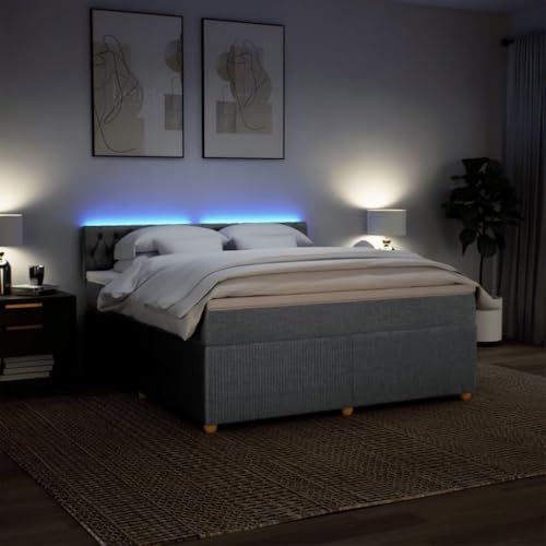 IKAYAA Boxspringbett 180 x 200 cm - Bett mit LED Beleuchtung, Topper & Federkern Matratze - Polsterbett mit Matratze und Lattenrost Hellgrau Type-1