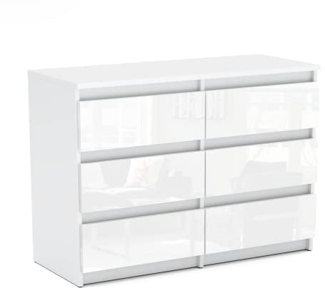 MRBLS_HOME Kommode mit 6 Schubladen Sideboard Schubladenschrank Kleiderschrank Modern Möbel mit Schubladen für Ihr Schlafzimmer (Weiß Matt - Weiß Glanz) – 100 x 71,5 x 33,5 cm (B/H/T)