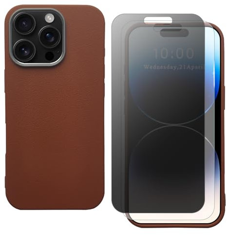 shamdspopu Cover per iPhone 14 Pro con Pellicola Vetro Temperato HD e Pellicola Privacy, TPU Leggero con Texture in Pelle Elegante, Duraturo (marrone)