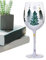 Lmaisdh Copas de vino navideñas, copas de Navidad de vino tinto con tallo, centro de mesa pintado a mano, decoración para vino champán