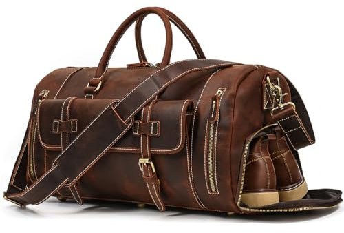 Vintage Reisetasche Herren Leder Weekender zum Umhängen Overnight Duffle Bag Großes Reisegepäck 52cm echtes Rindsleder, 9802 braun
