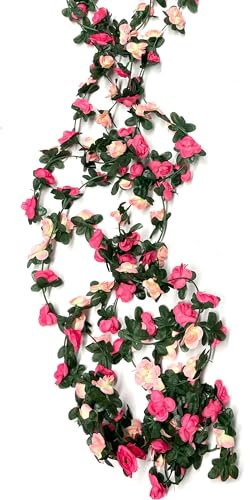 duoyif Blumengirlande Deko Rosen Blumen Girlande, 4 Stück 2,4 Meter Rosa Kunstblumen Girlande Deko Blumen, Blumenranken Wie Echt für Hochzeits Bogen Wand Kulisse Garten Balkone Büro Dekor (Rose Vine)