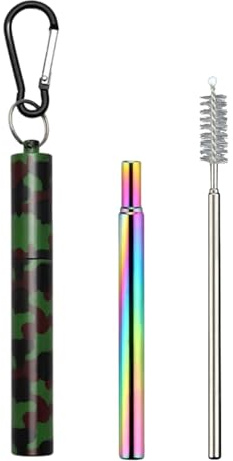 Pailles réutilisables avec cases - Ensemble de pailles pliantes en acier inoxydable | Paille de voyage télescopique avec brosse de nettoyage et, compacts pour navires de cro