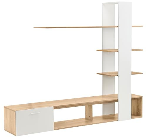 infirack TV Wohnwand Set 3-teilig LED Beleuchtung Hochglanz Weiß Wohnzimmer Möbel Set Frontale Wohnwand Weiß 1 x TV Schrank, 1 x Wohnzimmer Vitrine, 1 x Hängeregal
