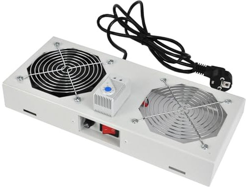 Dachlüftereinheit für Netzwerkschränke Serverschränke Wandgehäuse – 1x Lüfter - Schalter - Thermostat - Grau