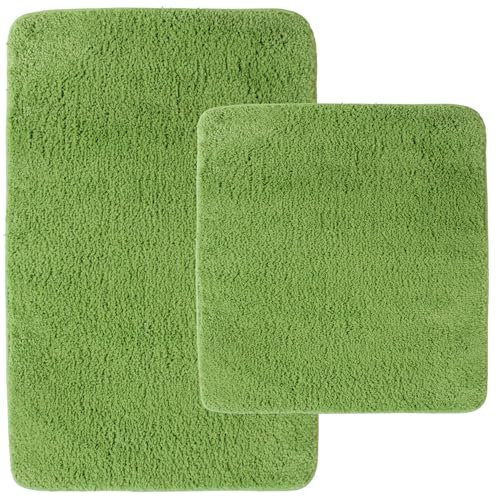NYVI Badematten Set 2 teilig NYVISpa Lasalle 45x50 + 50x80 cm Grün Badematte & WC-Vorleger - Badezimmerteppich Set - rutschfest, Saugfähig, Schnell Trocknend, Fußbodenheizung geeignet, Oeko-TEX
