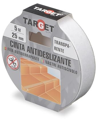 TARGET Cinta Antideslizante Adhesiva, Seguridad Escaleras Rampas | Para interior y exterior, Anti caída (TRANSPARENTE, 5 M x 25 mm)