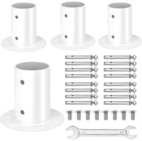 4 + 57 Stück Deckanker-Flansch weiß mit Erweiterungsschrauben, kurzen Erdungsschrauben und Schraubenschlüssel, Pletpet 304 Edelstahl, Pooldeck-Flansch, Zubehör für 3,8 cm oberirdische Poolleitern