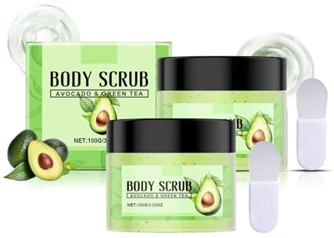 Matcha Körperpeeling Scrub, Peeling Gesicht Peeling Körper, Avocado mit Minze Feuchtigkeitsspendend, Glatte Haut und strahlender Teint, Totes Meer Salz Dead Skin Removal Frauen & Männer (2pc, 200g)