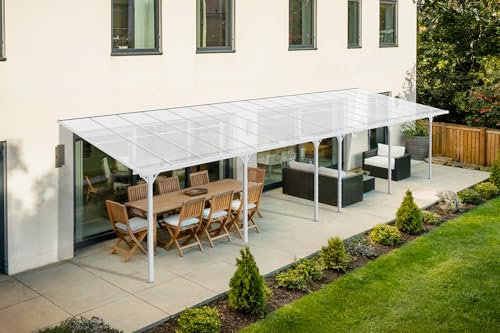 Cazeboo Dach für Terrasse/Carport, 30 m², Kleo, 10 x 3 m, Aluminium, Weiß