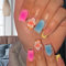 ASOMI Lot de 24 faux ongles carrés à presser pour le printemps, motif vagues et fleurs 3D, avec colle gelée, dégradé rose/bleu