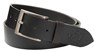Camp David Herren Ledergürtel aus Büffelleder mit Logo-Prägung, 3,5 cm, variable Weite, matte Dornschließe Black, 90