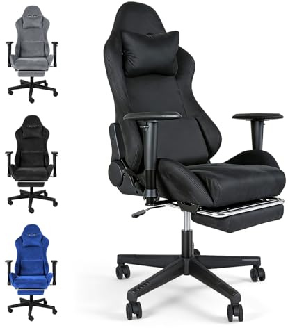 Levede Gaming Chair for Adults, 21 Wide Ergonomic Office Computer Chair with Footrest, Spring Cushion & Internal Steel Frame, Reclining Swivel Chair with Lumbar Support and Headrest, 330LBS, Black
