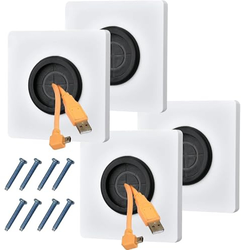 4 PCS Cable Entry Cover, Brush Wall Plate, Cable Entry Cover, Single Gang Brush Panel for Covering Outlets, Receptacles and Tidying Cords for Cables - White