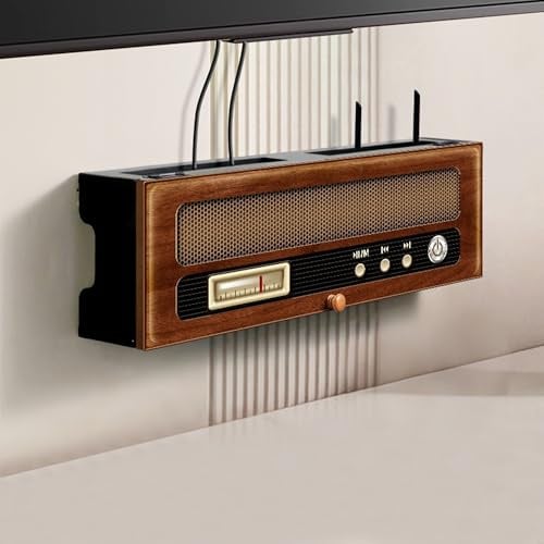 XCLOOZGL Router Box Aus Holz Kabel Verstecken Wand Steckdosen Box Vintage-Stil Routers Aufbewahrungsbox Wandmontierte Regal Halter Router Schrank Wandbox Routerkasten,A,60x20x12cm