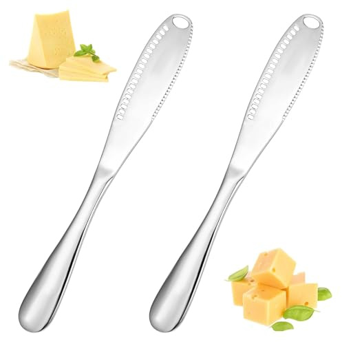Funngy Cuchillos Untar,2 PCS Cuchillos de Mantequilla Profesionales de Acero Inoxidable con Borde Dentado Esparcidor y Untador para Pan Queso Cremas y Mantequilla