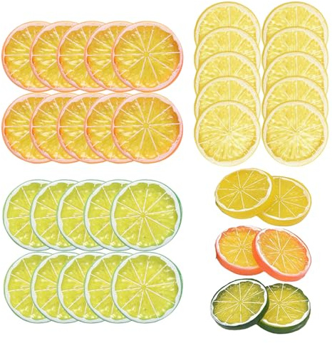 AHEJIOO 30 Stück Zitronen Deko Sommer Set, Zitrone Schwimmdeko Pool & Tisch, Zitronen Party Zubehör Wiederverwendbar, Künstliche Früchte für Garten Brunnen Vase Hochzeit Deko Lemon Style