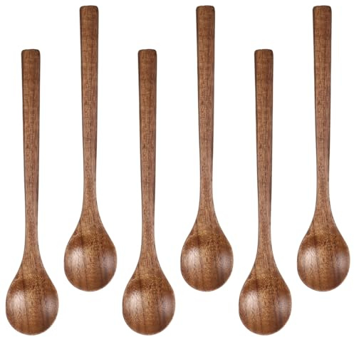 6 Pcs Kitchen Wooden Spoons, 6.7 Inch Honey Spoon, Natural Wooden Spoons for Eating, Soup Spoon Set Wood Serving Tablespoon Teaspoon for Tea, Coffee, Hot Cocoa, Jam, Soup, Bath Salts, Stirring