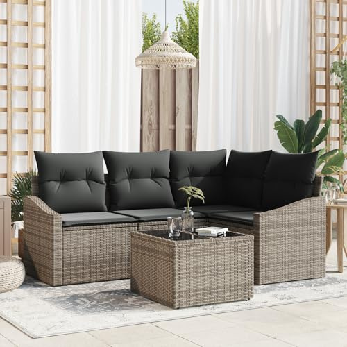 RMIHSJG 4-TLG. Garten-Essgruppe mit Kissen Schwarz Poly Rattan, Outdoor-Sofa-Set für Terrasse und Balkon, Stapelbare Sitzgruppe mit Wetterfesten Polstern und Abnehmbaren Bezügen,