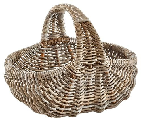 Kobolo Einkaufskorb GIULIA 48x37x20 cm kubu grey – handgeflochtener Rattankorb mit Henkel, stabiler Flechtkorb als Shopping-, Markt- & Picknickkorb, rustikaler Tragkorb & Aufbewahrungskorb