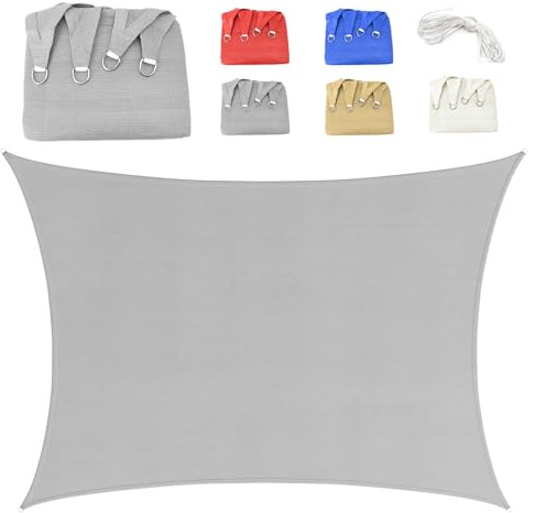 Sonnensegel Rechteckig 3.5x4m Sonnenschutz Atmungsaktives 185gsm HDPE Sonnensegel UV Schutz 95% Sunsegel für Garten Balkon Terrasse Outdoor Camping Patio, Grau