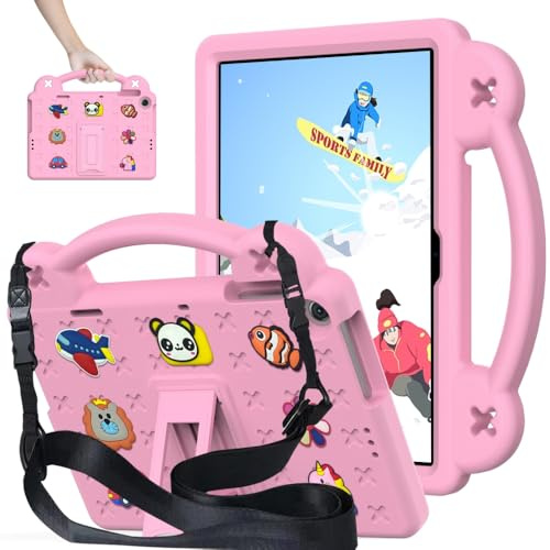 sekdsebnu case for Lenovo Smart Tab M10 TB-X605F/Tab M10 TB-X505F 10.1 inch,Kids Friendly Universal DIY Design Shockproof Protective EVA Kickstand Cover,Shoulder Strap & Handle Grip (Pink)