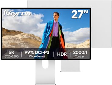 Kuycon G27P 27'' 5K Monitor 5120x2880 Minimalist con Soporte | pantalla ordenador 10 bits 99% DCI-P3 USB-C 100W carga rápida AltMode DP para diseño video foto programación