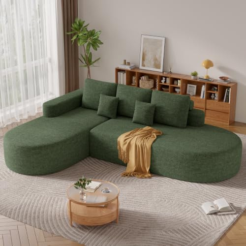 Hawthyhome L Form Ecksofa mit Schlaffunktion 285cm Grün | Chenille Schlafsofa,Boneless Couch, Wohnlandschaft Schlafcouch,Sofa Bed Sofabett mit Abgerundeter Chaise Longue,3 Sitzer