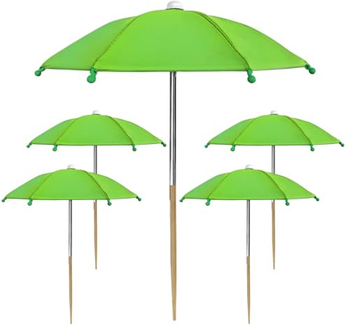 Ginwrek Kleiner Outdoor-Regenschirm, Pflanzenschirme für Outdoor-Pflanzen, 5 Stück, verdickter Pflanzenschirm, Sonnenschutz, Mini-Schatten mit Stahlrahmen und Bambuspfahl, Grün