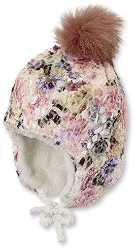 Sterntaler - Mädchen Mütze Inka-Mütze mit Bommel zum binden, Blumenapplikation, brombeer - 4421721, Größe 47