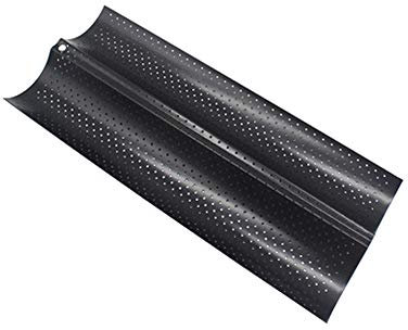 ETiME Baguette Backblech Baguetteform Baguetteblech für 2 Baguettes mit Antihaft Beschichtung für Familie, Restaurant, Bäckerei 38 x16.2x2.4 cm,Schwarz