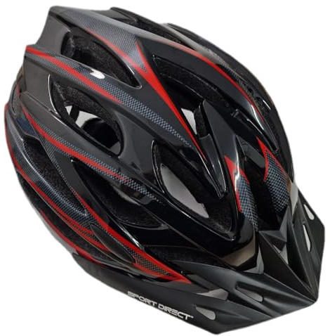 SportDirect™ Bike Helmet MTB Helmet 24 Vents Adult Mens Womens 58-61cm Bicycle Helmet Large Black/Red Lightweight *Sport Direct 3 year Crash Replacement Policy, CE-EN 1078:2012:A1:2012 standards