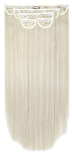 Lullabellz Super Thick Straight Clip In Hair Extensions 5-Piece, 22-Inch Length, Bleach Blonde