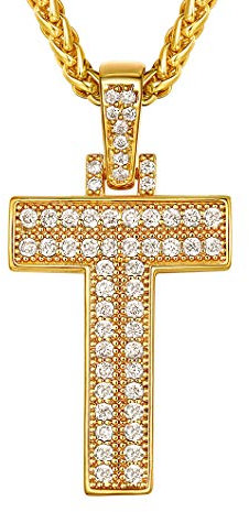 Richsteel Bling Buchstaben Halskette Vergoldet T Alphabet Anhänger mit Zirkonia für Party