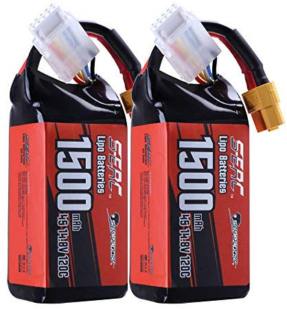 SUNPADOW Lot de 2 batteries Lipo 4S 14,8 V 1500 mAh 120 C avec prise XT60 pour drone quadricoptère RC FPV.
