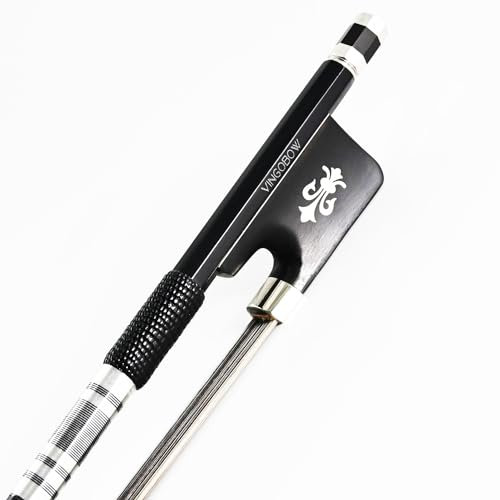 Vingobow Arco per violoncello 4/4 Full Size Capelli neri e capelli bianchi Design unico Avanzato in fibra di carbonio Arco perfetto suono e ben bilanciato (fiocco naturale per violoncello)