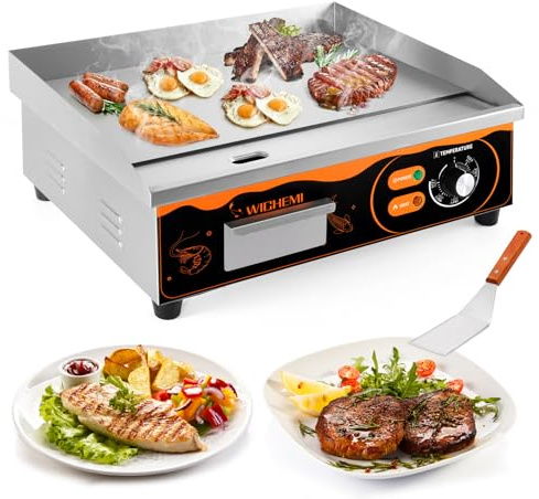 WICHEMI - 22 Inch Electric Grill, Flat Plate, Hot Griddle, Non-stick Stainless Steel Grill for Kitchen, Restaurant, 110V, 3000W