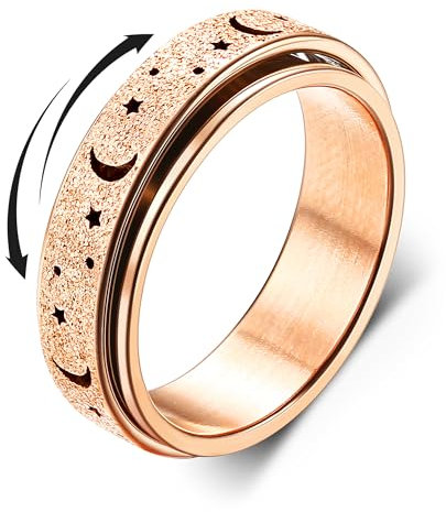 Diamday Anti Ansia Anelli Spinner Anelli per Stress Ansia Alleviare Fidget Band Anelli per Donne Uomini Acciaio Inossidabile Rotante Anello Ansia Anti Stress Anello Luna Stella Oro Rosa 20