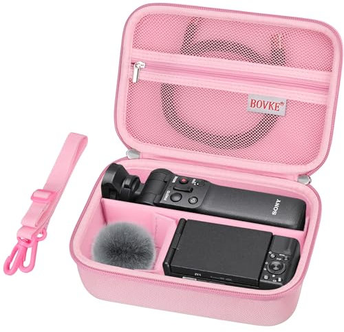 BOVKE Carrying Case for Sony ZV-1 / ZV-1F / ZV-1 II Vlog Digital Camera & Bluetooth Grip Vlogger Accessory Kit for Vlogging YouTube Live Video Streaming, Mesh Pocket for USB Cables Charger, Pink