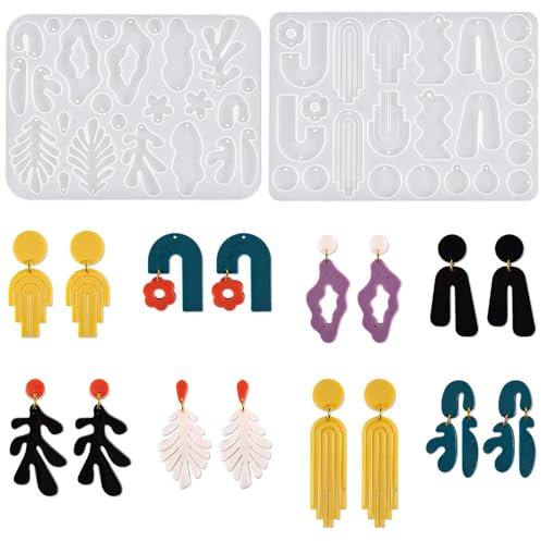 Nifocc 2 piezas de joyas de resina epoxi con forma de collar, pendientes, moldes de silicona, forma irregular, joyas, molde de fundición de cristal para manualidades