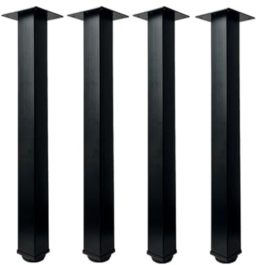 Jahof Pieds de Table Réglables 60 cm, Lot de 4 Pieds de Meubles Métal Noir, Profil 50x50 mm, Support en Acier pour Table Basse