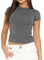 Flintronic Women's Short Sleeve Y2K Top, Scoop Neck Basic Slim Fitted T-Shirt, Crop Top Blouse Aesthetic Streetwear, Grey, S