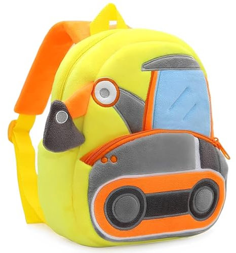 KOMUNJ Kleinkind Rucksack, Bagger Rucksack Kindergarten Kindergartenrucksack, Cartoon Kinder Rucksack Tier Cartoon Mini Tasche Plüsch Kinder Rucksack, für Baby 1-5 Jahre