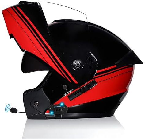Motorrad Integrierter Bluetooth-Helm Motocross Helm mit Anti-Fog-Doppelvisier Motorradhelm Klapphelm Fahrradhelm Erwachsene Rollerhelm ECE Genehmigt Sturzhelm for Damen Herren(13,XL 60~61CM)