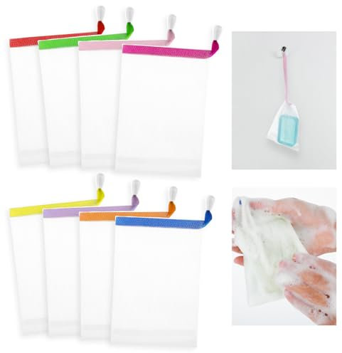 Piriuuo Lot de 12 sacs à savon, en nylon, filets de mousse, en maille avec cordon de serrage, sac en maille pour le bain, le nettoyage du visage, outil de nettoyage du visage (couleur aléatoire)