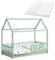 Juskys Kinderbett Marli 80 x 160 cm mit Matratze, Rausfallschutz, Lattenrost & Dach - Massivholz Hausbett für Kinder - Bett in Mint