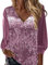 Pailletten Oberteil Damen Glitzer Elegant Bluse Sexy V-Ausschnitt Shirt Langarm Casual Top Retro Karneval Tops Lose Oberteil Modern Tunika Weihnachtsshirt Glitzershirt für Club Silvester