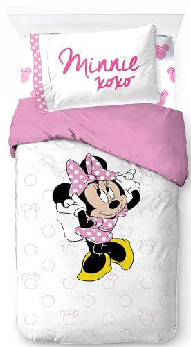 Jay Franco Disney Minnie Mouse 100% Baumwolle Einzelbett-Set, 3-teilig – Enthält Bettbezug, Bettlaken und Kissenbezug